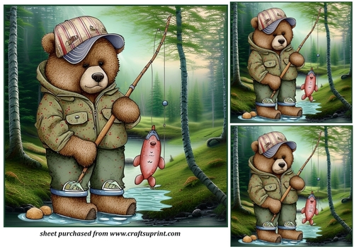 3 Fishing bear card fronts/toppers 2