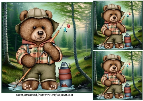 3 Fishing bear card fronts/toppers 3