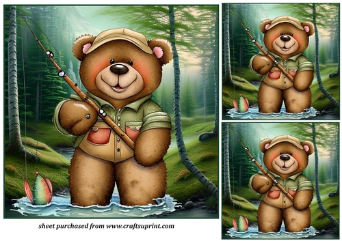 3 Fishing bear card fronts/toppers 5