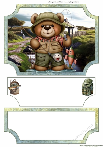 Bear fishing easel topper and layered stopper(no base) 1