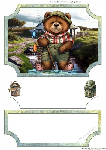 Bear fishing easel topper and layered stopper(no base) 4
