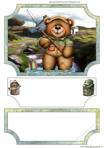 Bear fishing easel topper and layered stopper(no base) 5