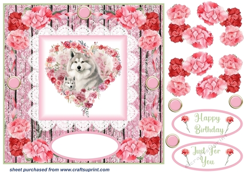 Pink carnation Mother and Baby card front 5