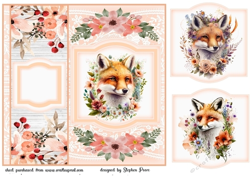 Peach floral fox card front(blank sentiment box)