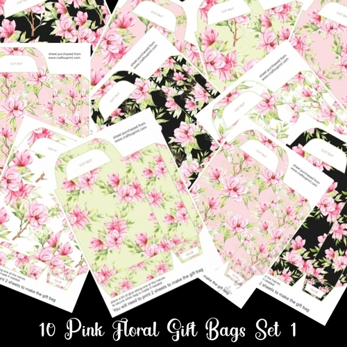 10 Pink Floral Gift Bags Kit 1