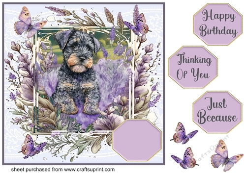 Pup in lavender card front 2
