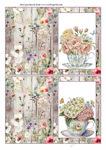 2 Floral tea cup notelets (with room for greeting) 1