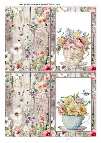 2 Floral tea cup notelets (with room for greeting) 2