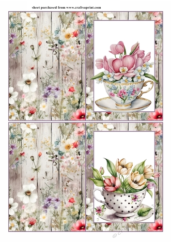 2 Floral tea cup notelets (with room for greeting) 5