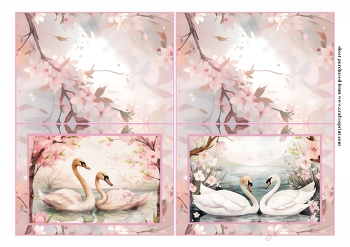 Pink pair of swans notelet 3