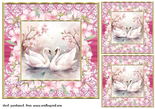 3 Cherry blossom swans card fronts/toppers 2