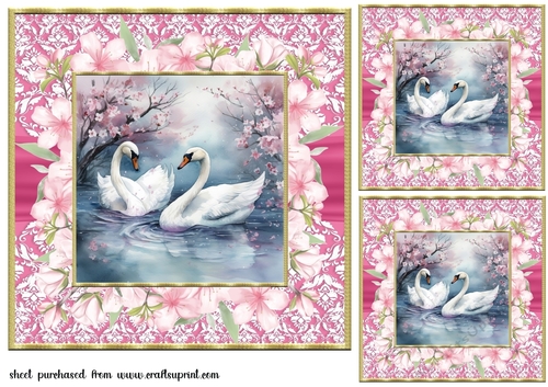 3 Cherry blossom swans card fronts/toppers 4