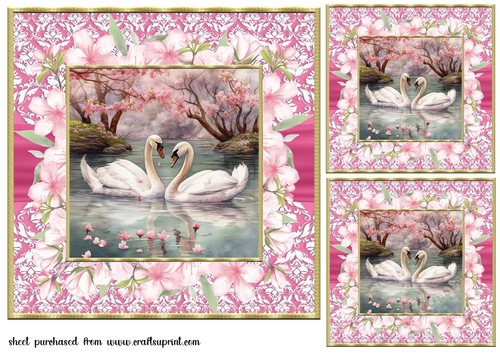 3 Cherry blossom swans card fronts/toppers 5