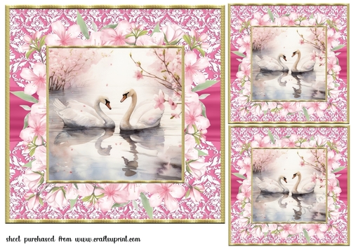 3 Cherry blossom swans card fronts/toppers 8