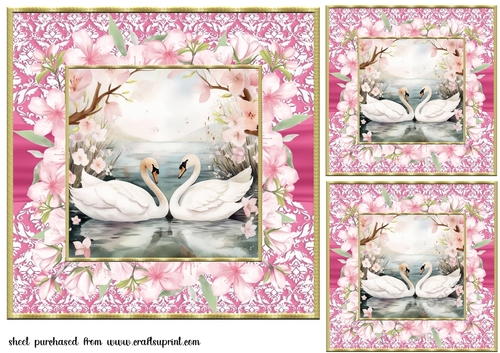 3 Cherry blossom swans card fronts/toppers 10