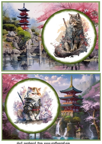 2 Samurai cats card fronts/toppers 2