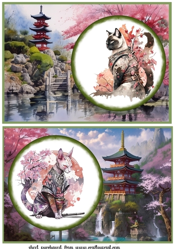2 Samurai cats card fronts/toppers 4