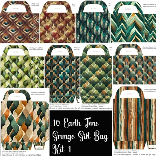 10 Earth tone grunge gift bag kit 1