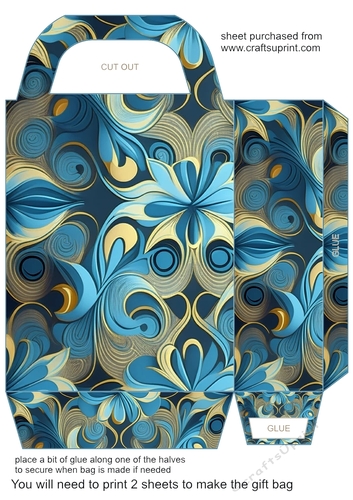 Blue and gold patterned gift bag 1