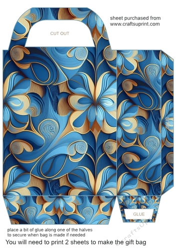 Blue and gold patterned gift bag 10