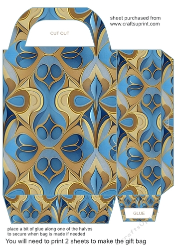 Blue and gold patterned gift bag 11