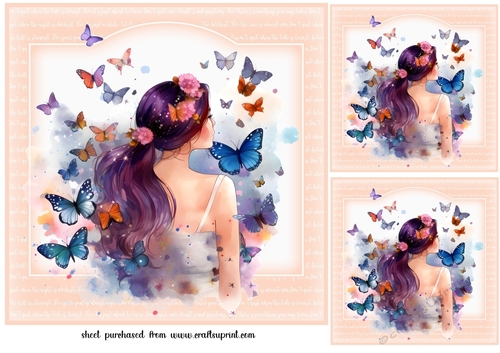 3 Peach butterfly girl card fronts/toppers 1