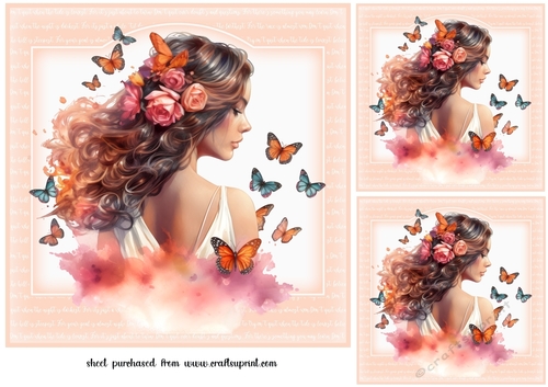 3 Peach butterfly girl card fronts/toppers 2