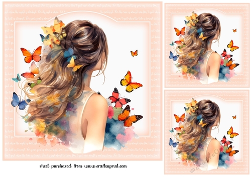 3 Peach butterfly girl card fronts/toppers 3