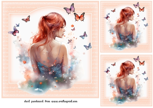 3 Peach butterfly girl card fronts/toppers 4