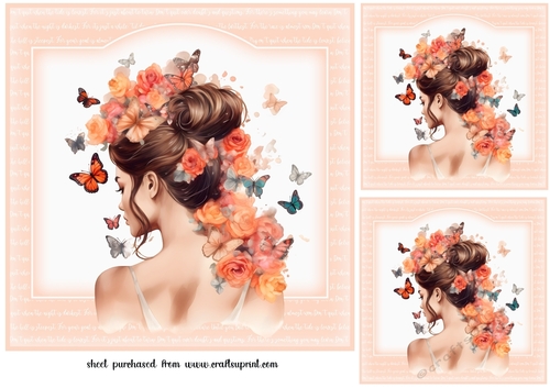 3 Peach butterfly girl card fronts/toppers 5