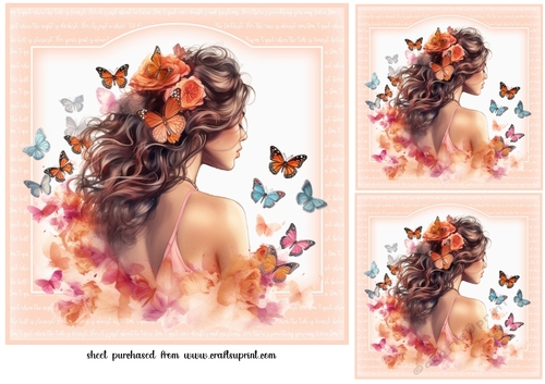3 Peach butterfly girl card fronts/toppers 6