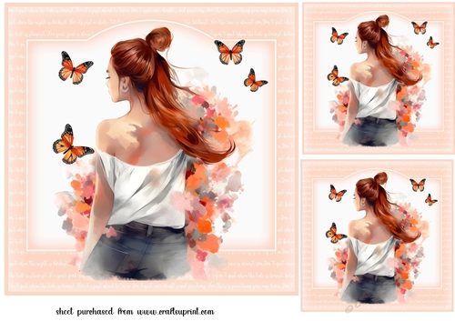 3 Peach butterfly girl card fronts/toppers 7
