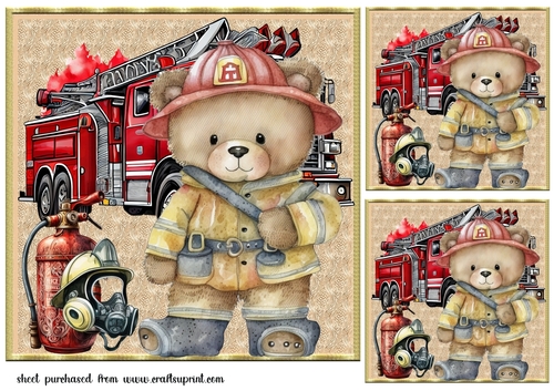3 Firefighter ted card fronts/toppers