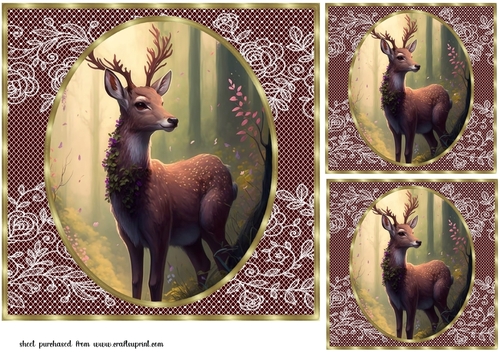 3 Deer in forest card fronts/toppers 3