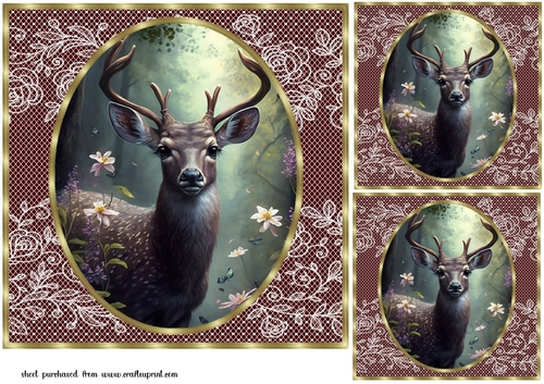 3 Deer in forest card fronts/toppers 4