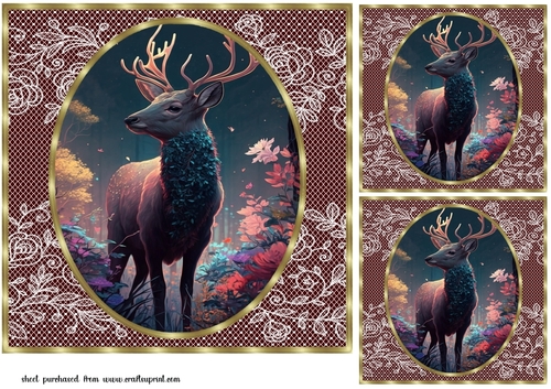 3 Deer in forest card fronts/toppers 6