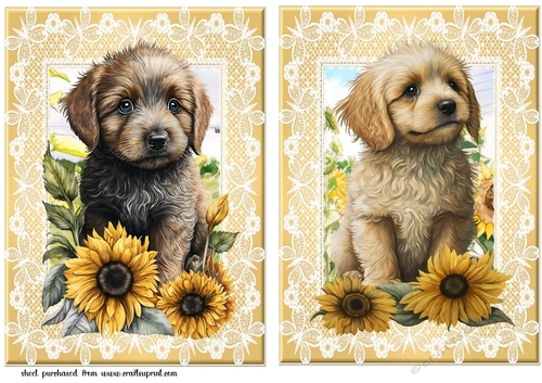 2 Sunflower puppy card fronts/toppers 1
