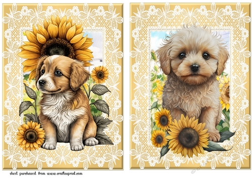 2 Sunflower puppy card fronts/toppers 2