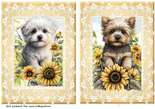 2 Sunflower puppy card fronts/toppers 3