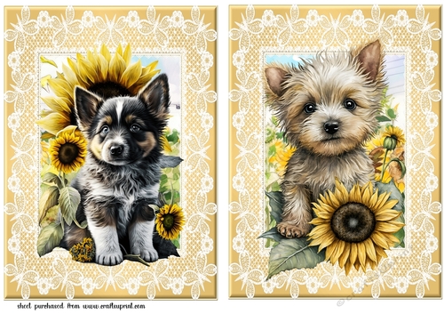 2 Sunflower puppy card fronts/toppers 4