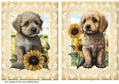 2 Sunflower puppy card fronts/toppers 5