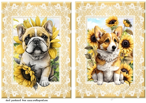 2 Sunflower puppy card fronts/toppers 6