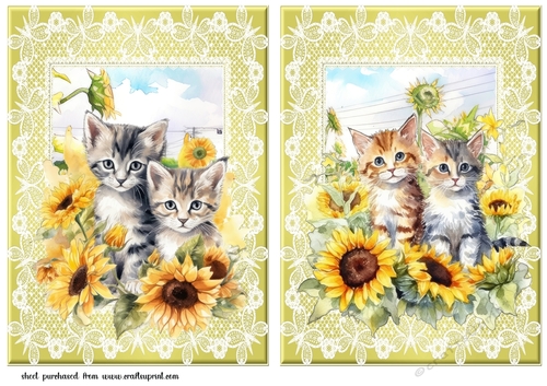 2 Sunflower kitten card fronts/toppers 1