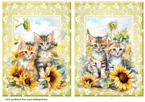 2 Sunflower kitten card fronts/toppers 2