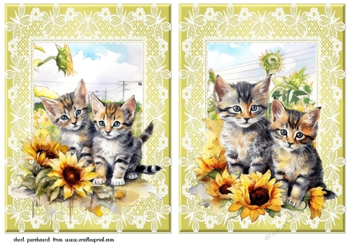 2 Sunflower kitten card fronts/toppers 3
