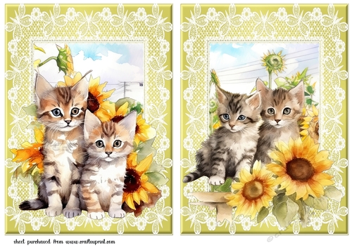 2 Sunflower kitten card fronts/toppers 4