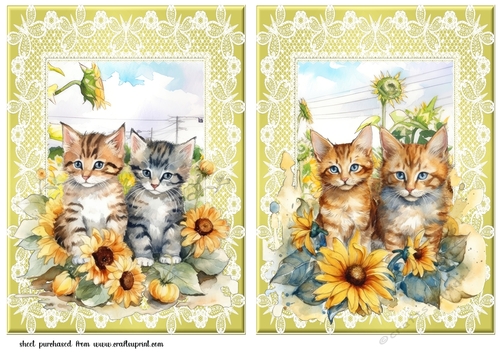 2 Sunflower kitten card fronts/toppers 5