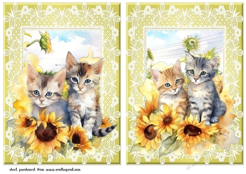 2 Sunflower kitten card fronts/toppers 6