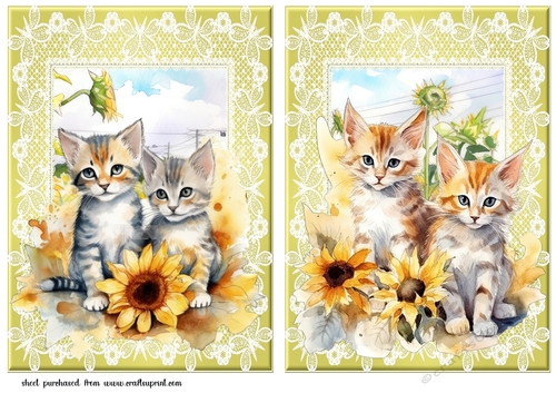 2 Sunflower kitten card fronts/toppers 7