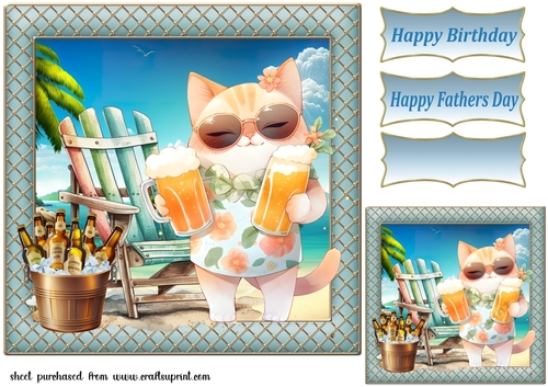 Cat with beer card front 1